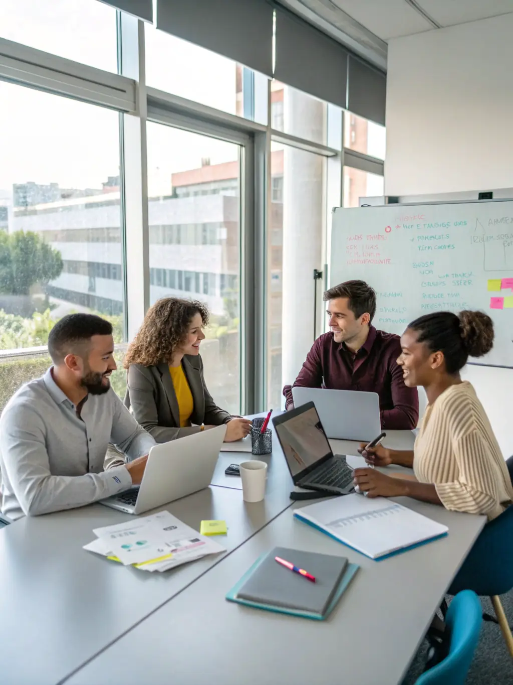 A diverse group of South African business professionals collaborating in a modern office, representing financial advisory services for businesses.
